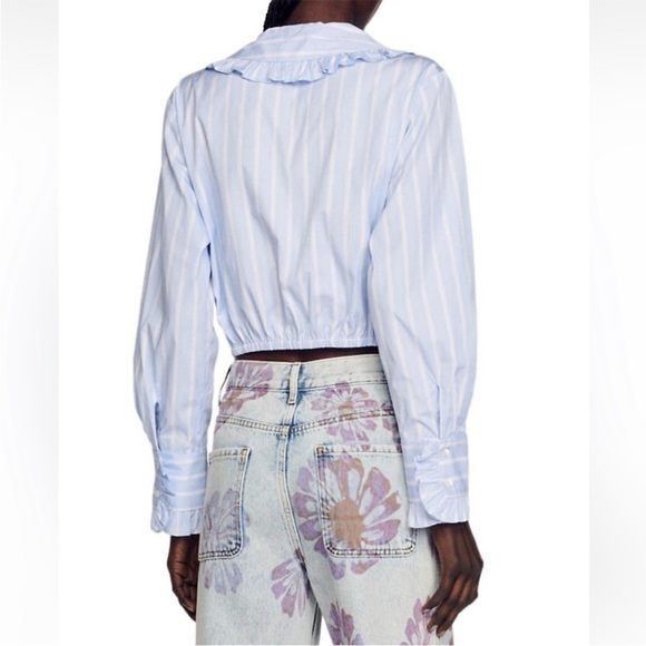 Sandro Ravenne Cropped Dress Shirt in Blue - Picture 2 of 9